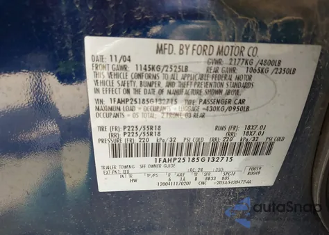 2005 Ford Five Hundred Limited z USA, uszkodzony, nr VIN 1FAHP25185G132715